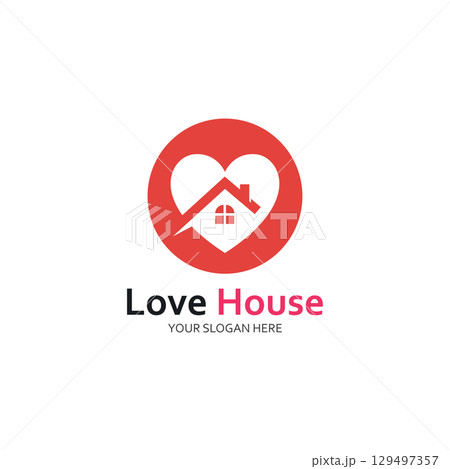 Love Home Logo. Heart and House Icon Combination. Health and Care Symbol. Flat Vector Logo Design Template 129497357