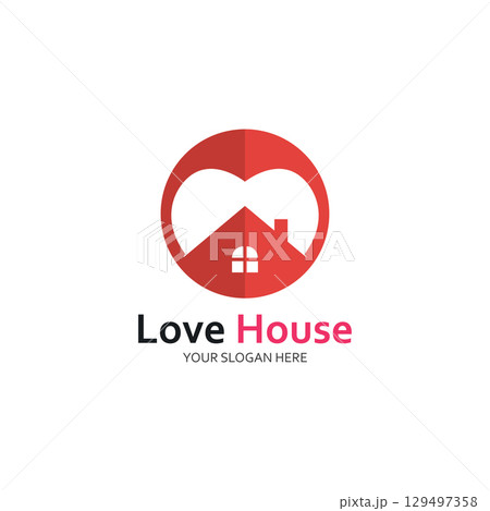 Love Home Logo. Heart and House Icon Combination. Health and Care Symbol. Flat Vector Logo Design Template 129497358