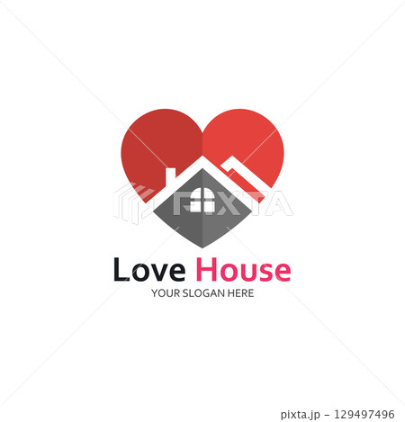 Love Home Logo. Heart and House Icon Combination. Health and Care Symbol. Flat Vector Logo Design Template 129497496