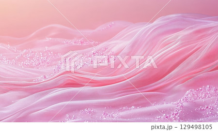 Soft Pink Fabric Draped Elegantly with Sparkling Gems on a Subtle Gradient Background for Creative Projects 129498105