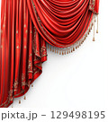 Elegant Red Fabric with Intricate Gold Embroidery Draped in Luxurious Arrangement on White Background 129498195