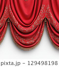 Luxurious Red Drapes with Golden Floral Patterns and Elegant Tassels for Home Decor and Event Settings 129498198