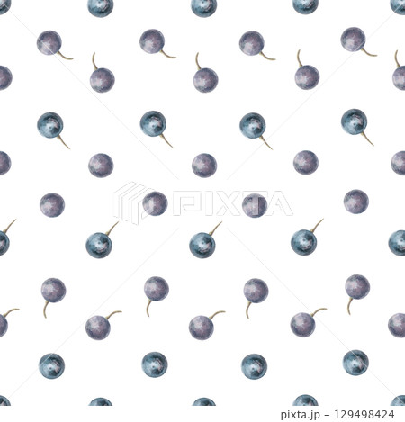 Seamless pattern with grapes. Watercolor illustration of ripe berries in a realistic style for packaging design, printing on fabric, kitchen textiles, dishes. 129498424