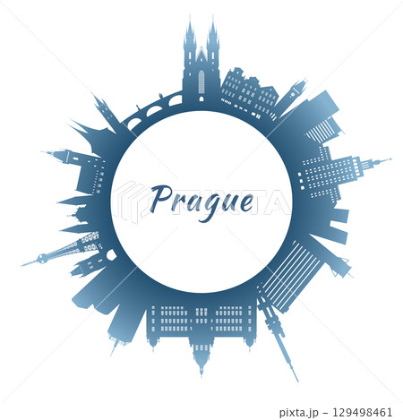 Prague skyline with colorful buildings. 129498461