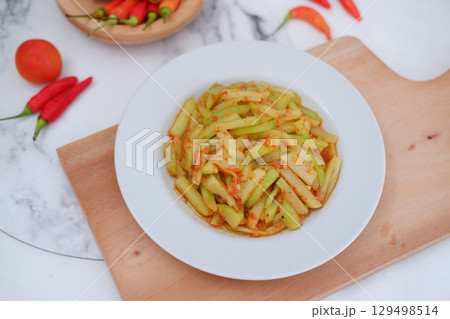 Spicy Sauteed Chayote Squash Traditional Dish Spicy Sauteed Chayote Squash Traditional Dish 129498514