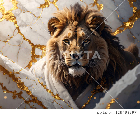ライオン　猛獣　生成AI　背景　 129498597
