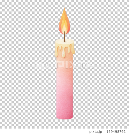Watercolor candle with melting wax and bright flame creates warm and cozy atmosphere perfect for relaxation and calm moments 129498761