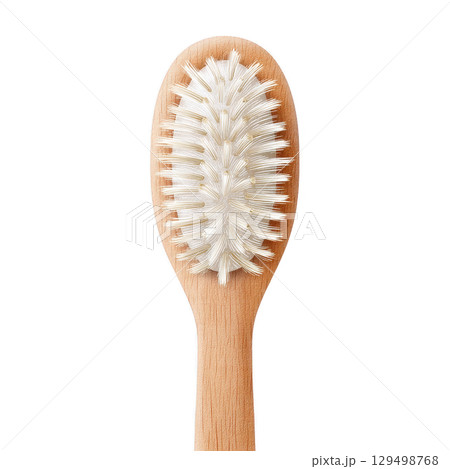 Wooden hairbrush with white bristle closeup isolated on transparency background watercolor style 129498768