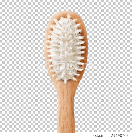 Wooden hairbrush with white bristle closeup isolated on transparency background watercolor style 129498768