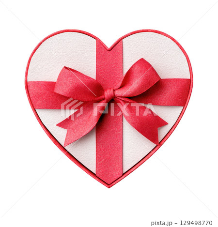 Heart shaped gift box wrapped with red ribbon bow creates charming watercolor effect perfect for romantic occasions and celebrations 129498770