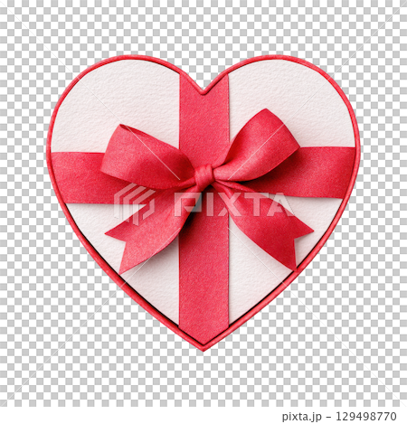 Heart shaped gift box wrapped with red ribbon bow creates charming watercolor effect perfect for romantic occasions and celebrations 129498770