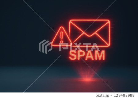Cyber threat phishing attack email security spam online fraud cybersecurity risk digital threat concept with glowing red neon envelope and warning sign on dark background Cyber threat phishing attack email security spam online fraud cybersecurity risk digital threat concept with glowing red neon envelope and warning sign on dark background 129498999