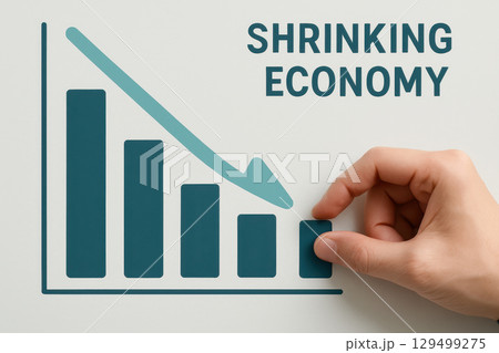 Shrinking economy concept with hand adjusting bar chart showing stock market decline during financial crisis and economic recession affecting growth and investment trends Shrinking economy concept with hand adjusting bar chart showing stock market decline during financial crisis and economic recession affecting growth and investment trends 129499275