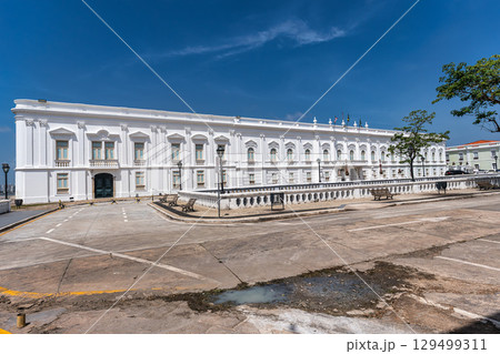 Facade of the Lion Palace, Palacio dos Leoes in Sao Luis, Maranhao, northeastern Brazil 129499311