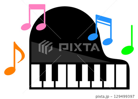 演奏会や発表会で音楽を奏でるピアノのイラスト 129499397