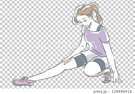 運動後伸展運動的女人 129499418