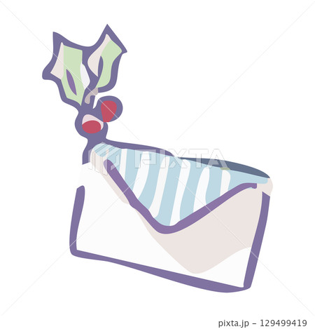 ヒイラギ飾り付きクリスマス封筒のイラスト 129499419