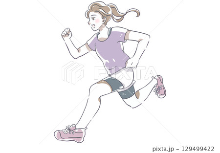 全力疾走する女性 129499422