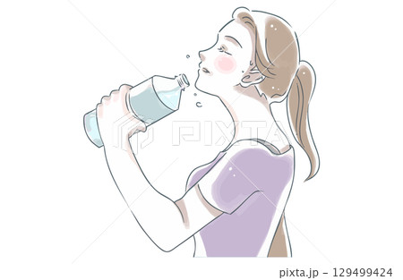 運動後に水を飲む女性 129499424