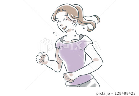 笑顔で走る女性のイラスト 笑顔で走る女性のイラスト 129499425