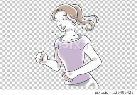 笑顔で走る女性のイラスト 笑顔で走る女性のイラスト 129499425