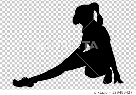 一名婦女伸展運動的剪影插圖 129499427