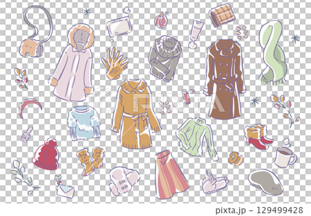 冬のファッション服と小物のイラストセット 129499428