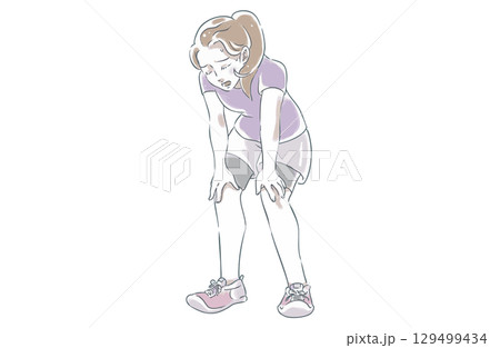 ランニング後に疲れた女性 ランニング後に疲れた女性 129499434