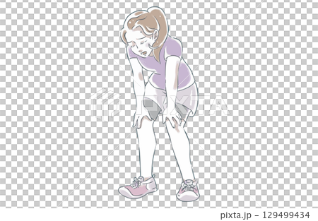 ランニング後に疲れた女性 ランニング後に疲れた女性 129499434