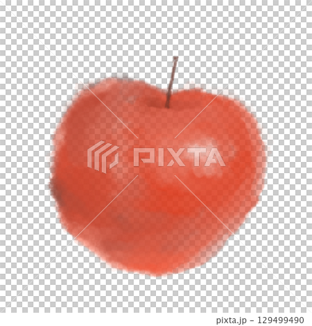 A cute red apple drawn with watercolor and crayon touches 129499490