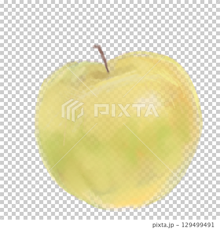 A cute yellow apple drawn with watercolor and crayon touches 129499491