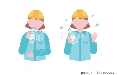 水分補給する作業着の女性 129499583