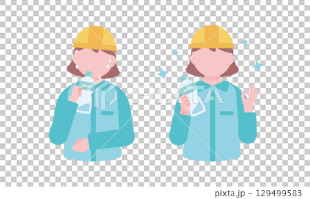 水分補給する作業着の女性 129499583
