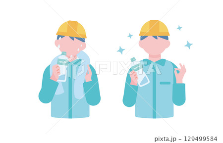 水分補給する作業着の男性 水分補給する作業着の男性 129499584