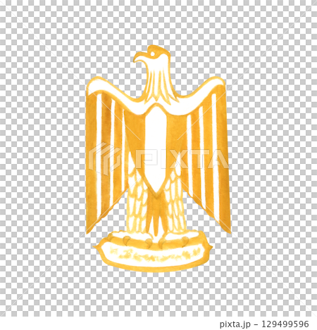 Egyptian symbol of gold eagle. Element of flag of Egypt. Hand drawn watercolor illustration isolated from background. For souvenir products, patterns, postcards on national holidays Egyptian symbol of gold eagle. Element of flag of Egypt. Hand drawn watercolor illustration isolated from background. For souvenir products, patterns, postcards on national holidays 129499596