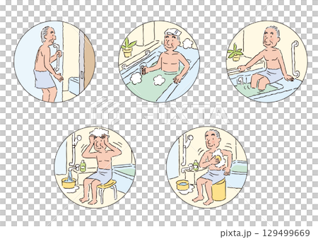 入浴するおじいさん 129499669