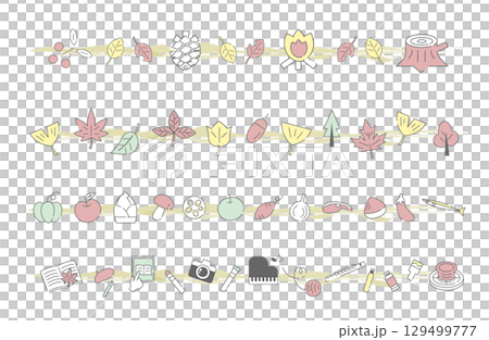 Horizontal line material with autumn motifs such as leaves, food, and art Horizontal line material with autumn motifs such as leaves, food, and art 129499777