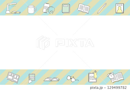 読書や勉強をテーマにした本・メガネ・デジタル端末のフレーム素材 129499782