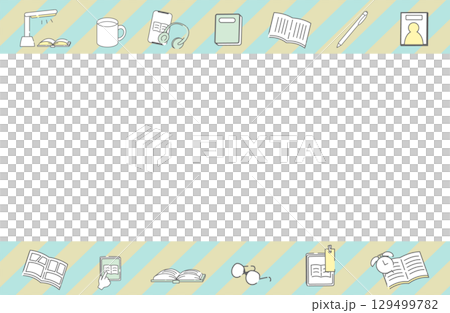 読書や勉強をテーマにした本・メガネ・デジタル端末のフレーム素材 129499782