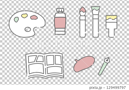 創意圖示集，包括顏料、畫筆和漫畫工具 129499797