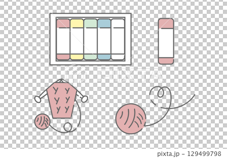ケースに入ったパステルと編み物道具のイラスト 129499798