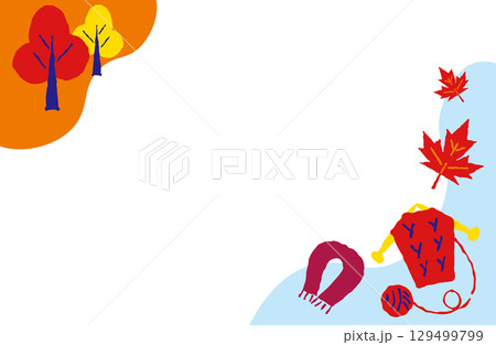 ニットとマフラーの秋フレームのイラスト 129499799