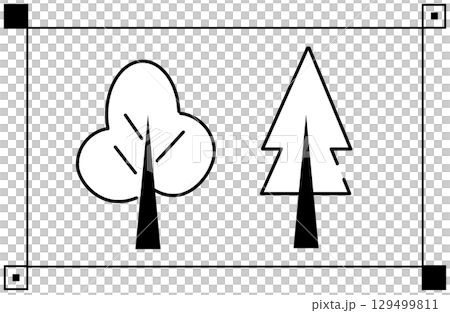 三葉樹和針葉樹的簡單線條畫插圖圖示集 129499811