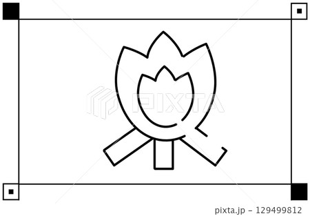 焚き火のシンプルな線画イラストアイコン 焚き火のシンプルな線画イラストアイコン 129499812