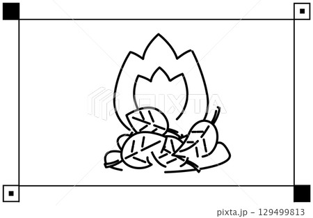 落ち葉を燃やす焚き火のシンプルな線画イラストアイコン 129499813