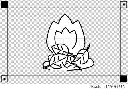 落ち葉を燃やす焚き火のシンプルな線画イラストアイコン 129499813