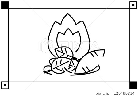 落ち葉で焼き芋をするシンプルな線画イラストアイコン 129499814