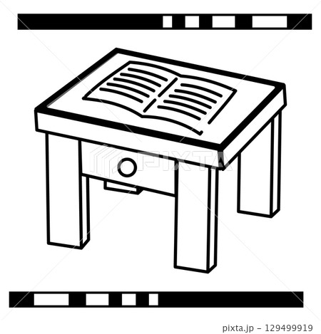 本が置かれた学習机の線画アイコン 129499919