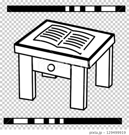 Line icon of a desk with books 129499919
