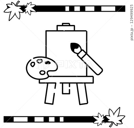 イーゼルとキャンバス、絵筆とパレットのイラスト 129499925